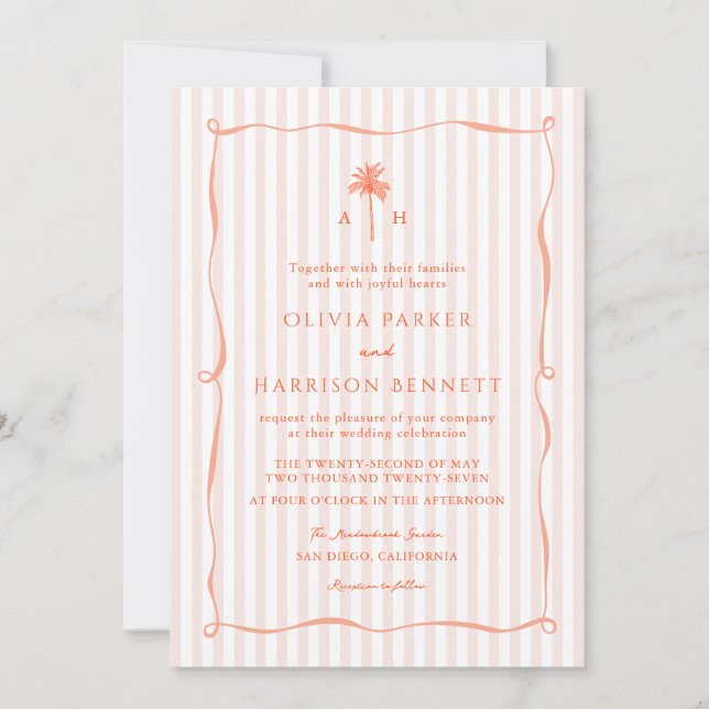 Faire-part de mariage tropical arbre palmier rose  (Devant)