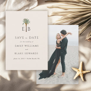 Faire-part de mariage tropical avec monogramme de