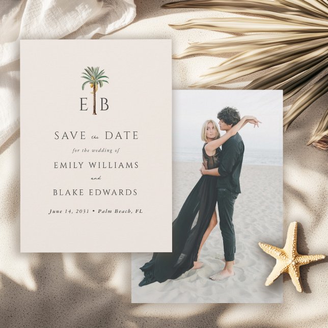 Faire-part de mariage tropical avec monogramme de  (Créateur téléchargé)