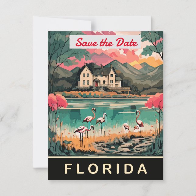 Faire-part de mariage tropical Flamingo Floride (Devant)