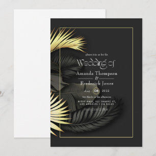 Faire-part de mariage tropical noir et or