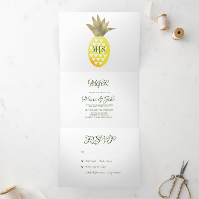 Faire-part de mariage tropical Pinas Pineapple Aqu (Intérieur)