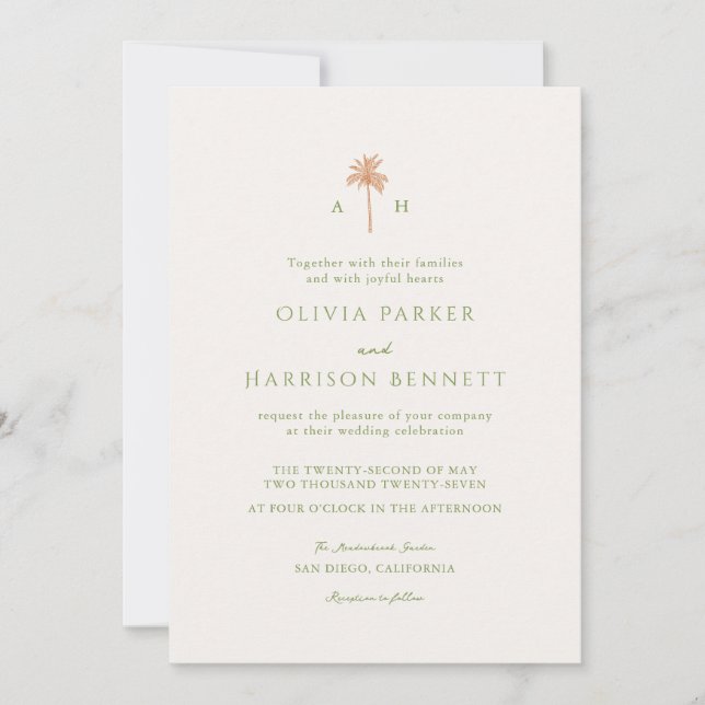 Faire-part de mariage tropical sous les palmiers (Devant)