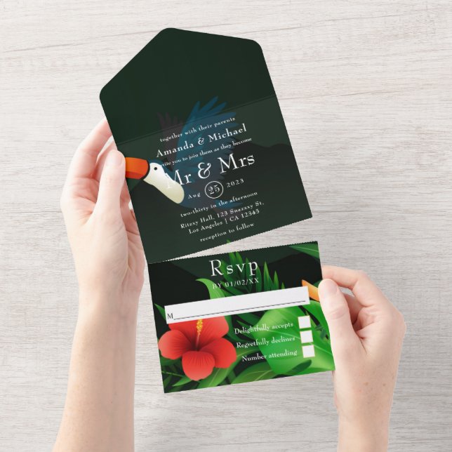 Faire-Part de Mariage Tropical Tout Compris (Déchirure)