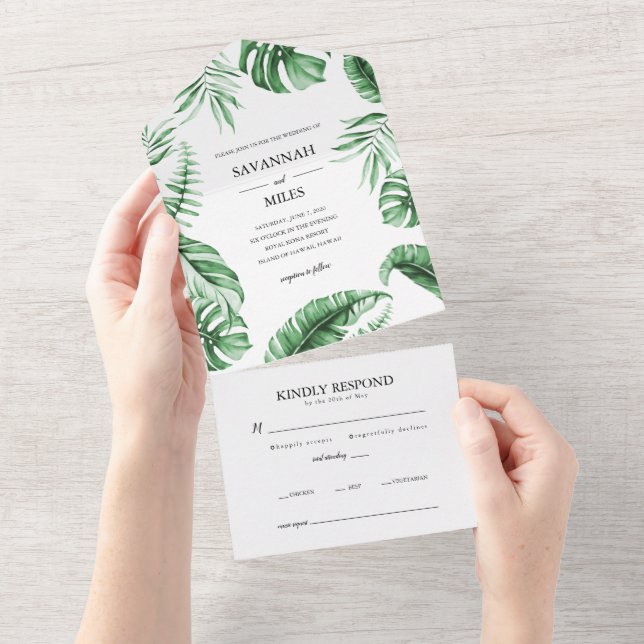 Faire-Part de Mariage Tropical Tout en Un (Déchirure)