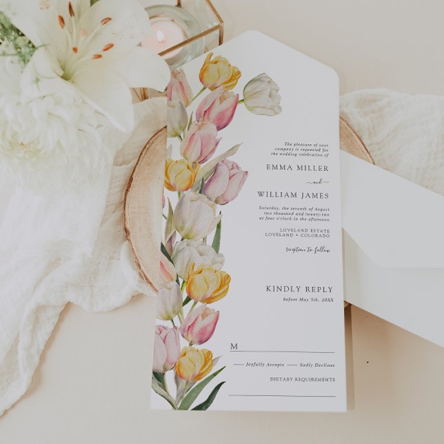 Faire-part de mariage Tulip All in One (Watercolor Tulip All in One Wedding Invite by Painted Paperie
)
