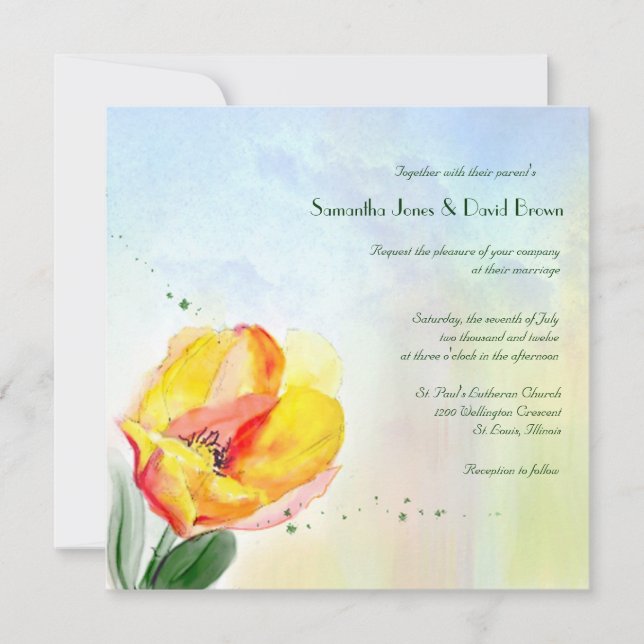 Faire-part de mariage Tulip Watercolor (Devant)