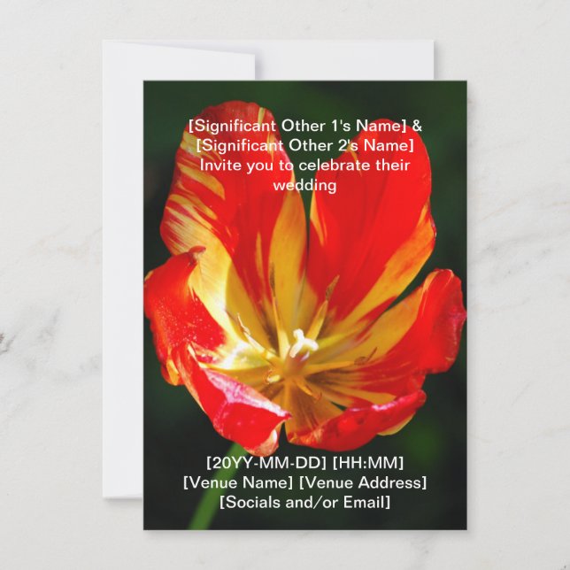 Faire-part de mariage Tulipe Rouge Orange Chaud (Devant)