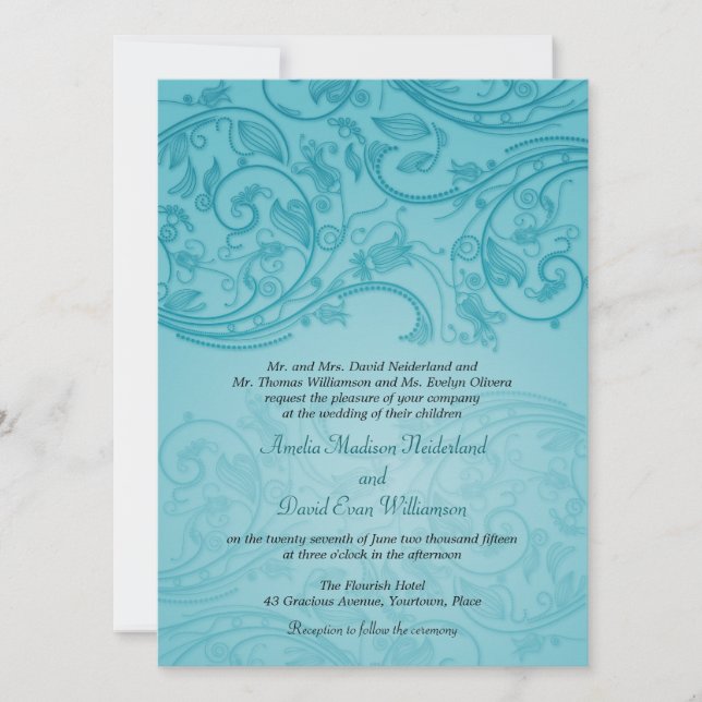 Faire-part de mariage turquoise (Devant)