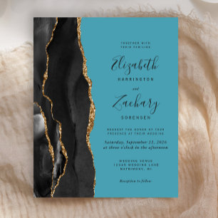 Faire-part de mariage Turquoise Agate Or Noir Budg
