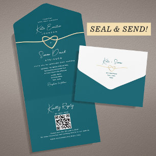 Faire-part de mariage turquoise avec code QR