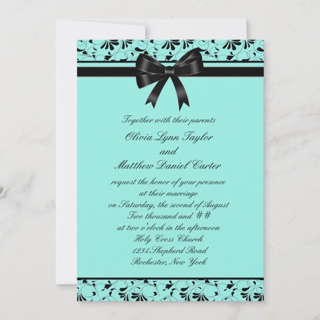 Faire-part de mariage Turquoise Bleu Noir Tourbill (Devant)