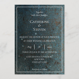 Faire-part de mariage turquoise bleu, or et cuivre