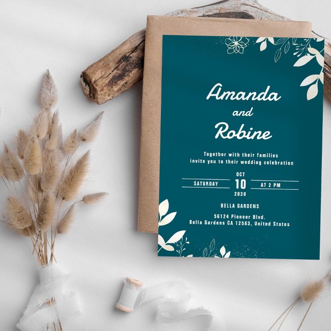 Faire-part de mariage Turquoise botanique moderne (Créateur téléchargé)