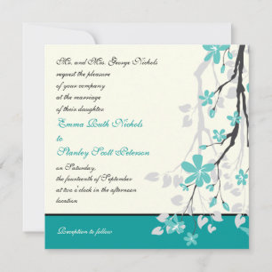 Faire-part de mariage turquoise de branche moderne
