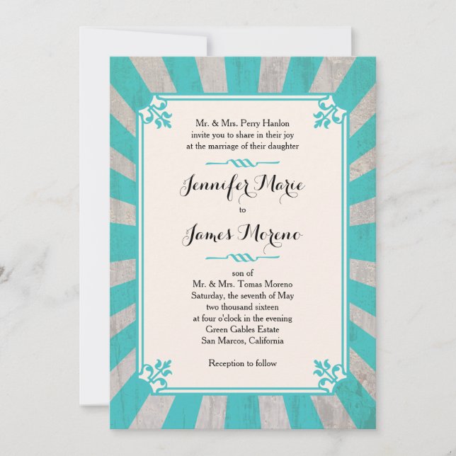 Faire-part de mariage turquoise de Carnival Steamp (Devant)