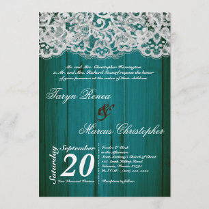 faire-part de mariage turquoise en bois 5x7 et de