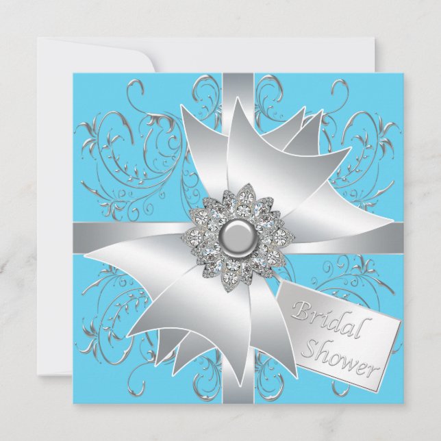 Faire-part de Mariage Turquoise et Argent en Forme (Devant)