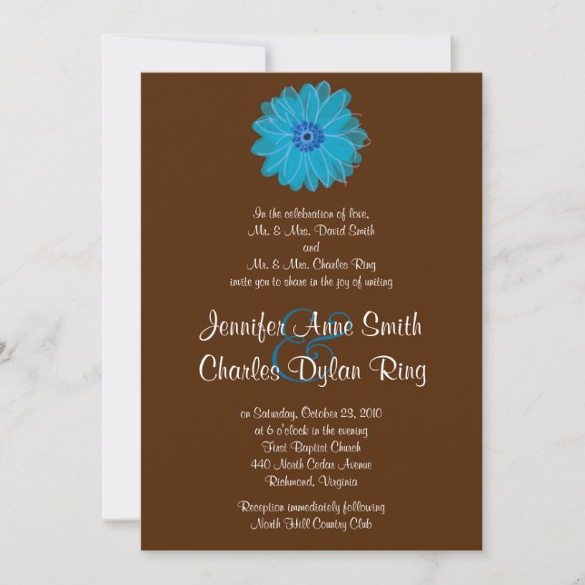 Faire-part de mariage Turquoise et Brown Gerber Da (Devant)