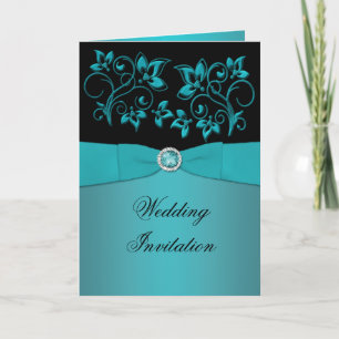 Faire-part de mariage turquoise et noir de style