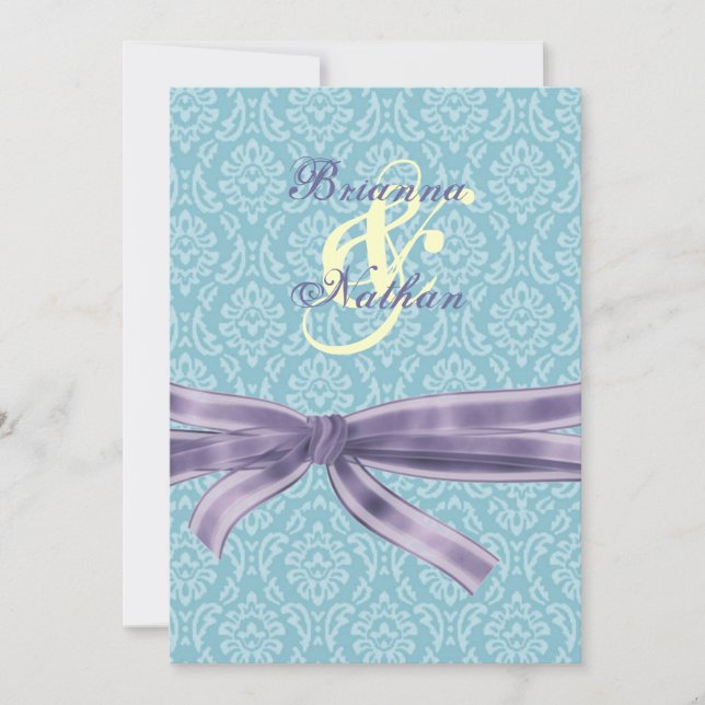 Faire-part de mariage turquoise et pourpre de Dama (Devant)