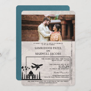 Faire-part de mariage turquoise India Passport