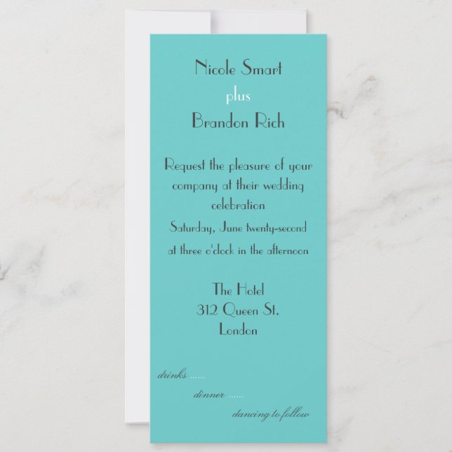 Faire-part de mariage Turquoise moderne (Devant)