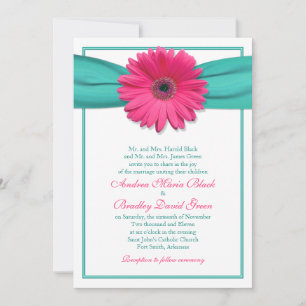 Faire-part de mariage Turquoise rose Gerbera Daisy