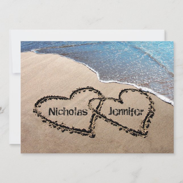 Faire-part de mariage Two Hearts In The Sand Plage (Devant)