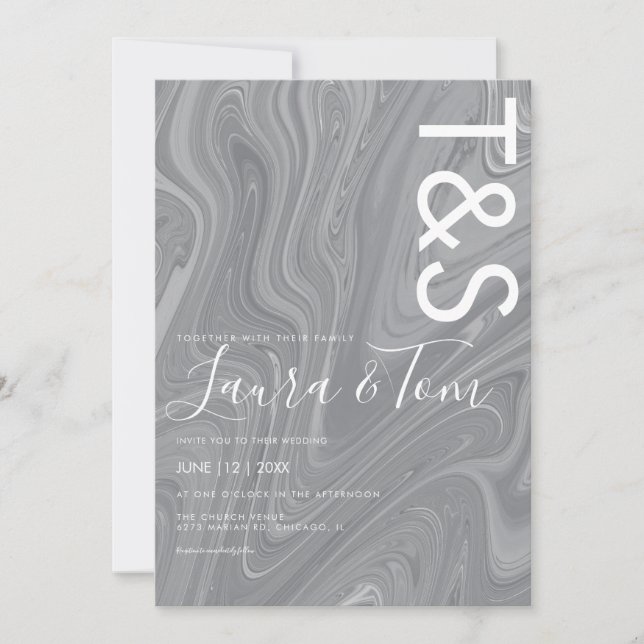 Faire-part de mariage typographie Agate Gris Liqui (Devant)