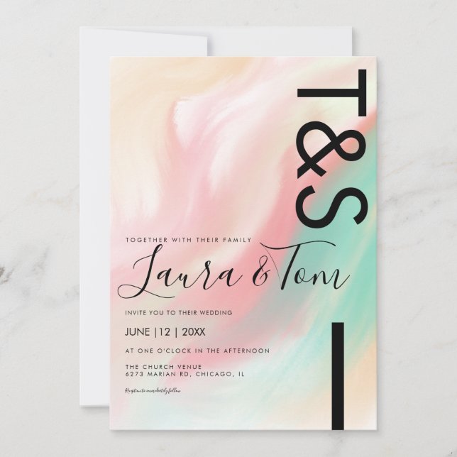 Faire-part de mariage typographie marbre gras rose (Devant)