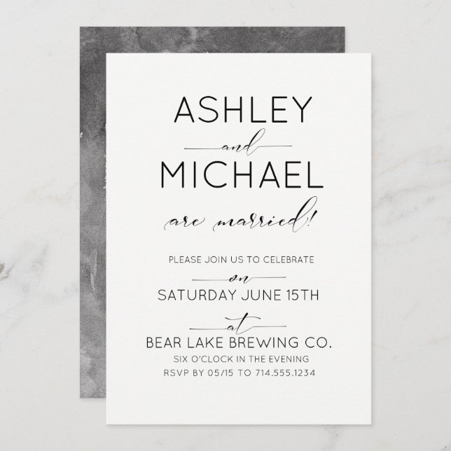 Faire-part de mariage typographie tout juste marié (Devant / Derrière)