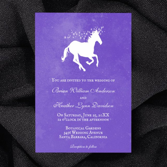Faire-part de mariage Unicorne pourpre (Purple Unicorn Wedding Invitation)