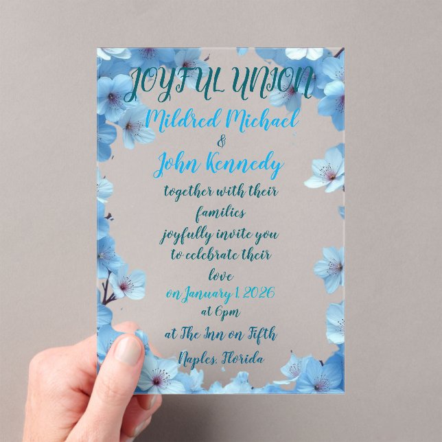 faire-part de mariage union joyeuse avec fleurs bl (In situ (ordinateur de poche))