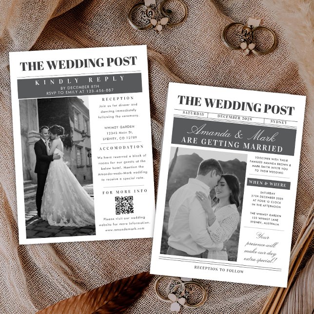 Faire-part de mariage unique dans un journal noir  (Créateur téléchargé)