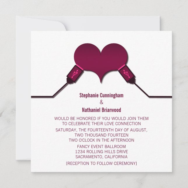 Faire-part de mariage USB Love Connection, Fuchsia (Devant)