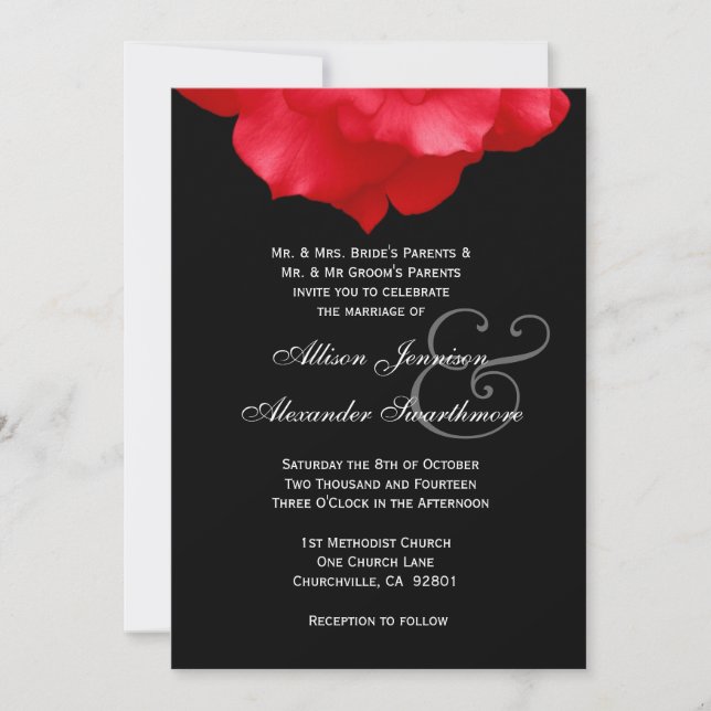 Faire-part de mariage V02 RED Rose Petals (Devant)
