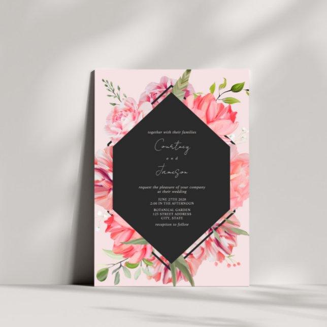 Faire-part de mariage végétal géométrique rose (Créateur téléchargé)
