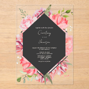 Faire-part de mariage végétal rose géométrique