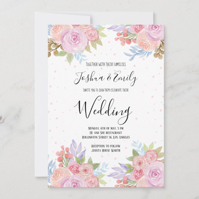 Faire-part de mariage végétal rose Lilac (Devant)