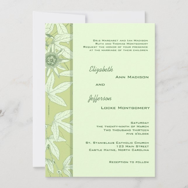 Faire-part de mariage végétal vert Celadon (Devant)
