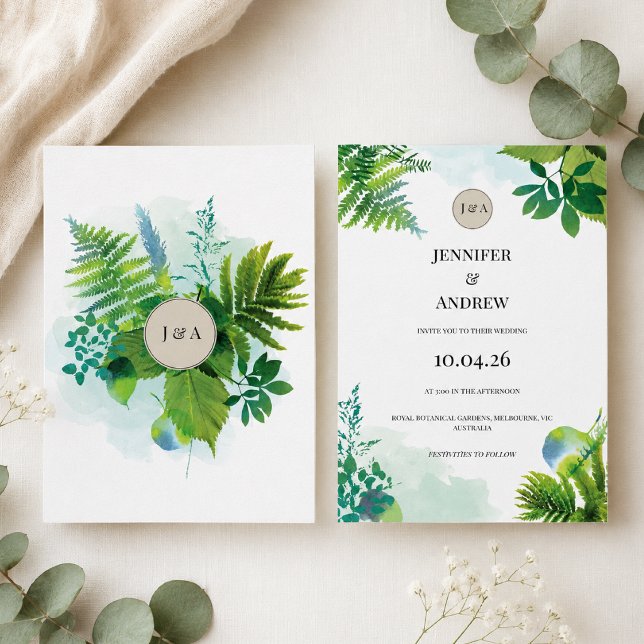 Faire-part de mariage verdure aquarelle botanique (Créateur téléchargé)