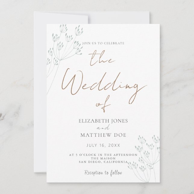 Faire-part de mariage verdure romantique (Devant)