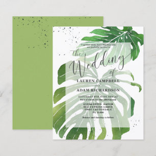Faire-part de mariage vert à motif de feuillage tr