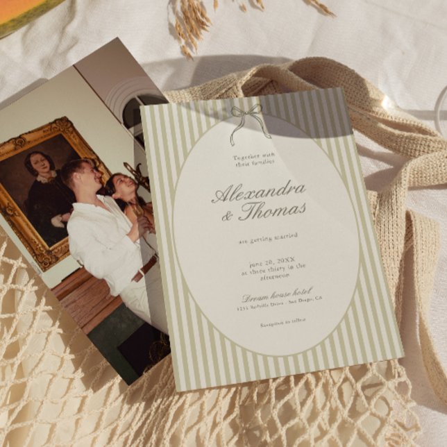 Faire-Part de Mariage Vert à Rayures Capriceuses (Créateur téléchargé)