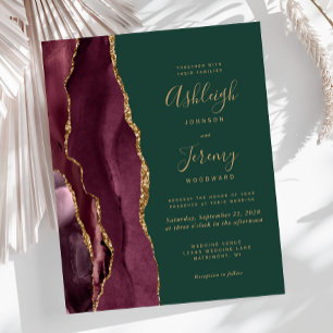 Faire-part de mariage vert agate or Bourgogne