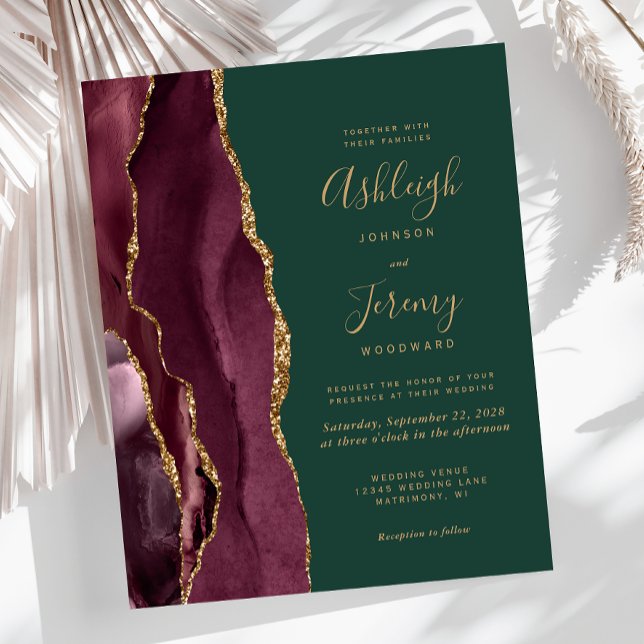 Faire-part de mariage vert agate or Bourgogne (Créateur téléchargé)
