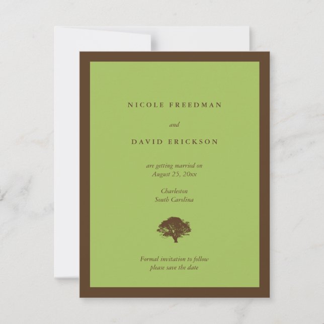 Faire-part de mariage vert arbre de chêne save the (Devant)