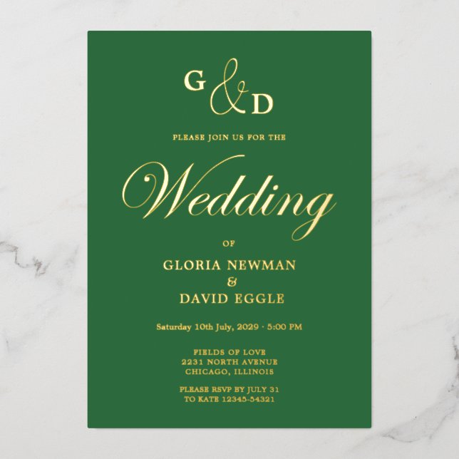 Faire-part de mariage vert avec véritable feuille  (Recto)