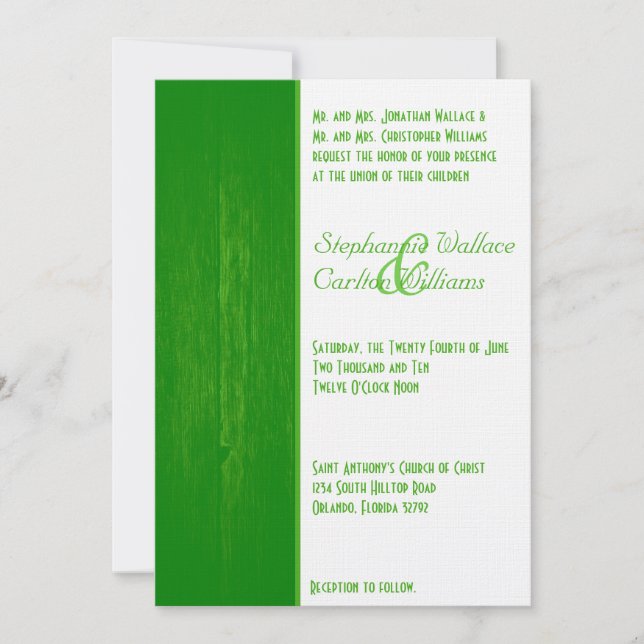Faire-part de mariage vert/blanc sur le grain de b (Devant)